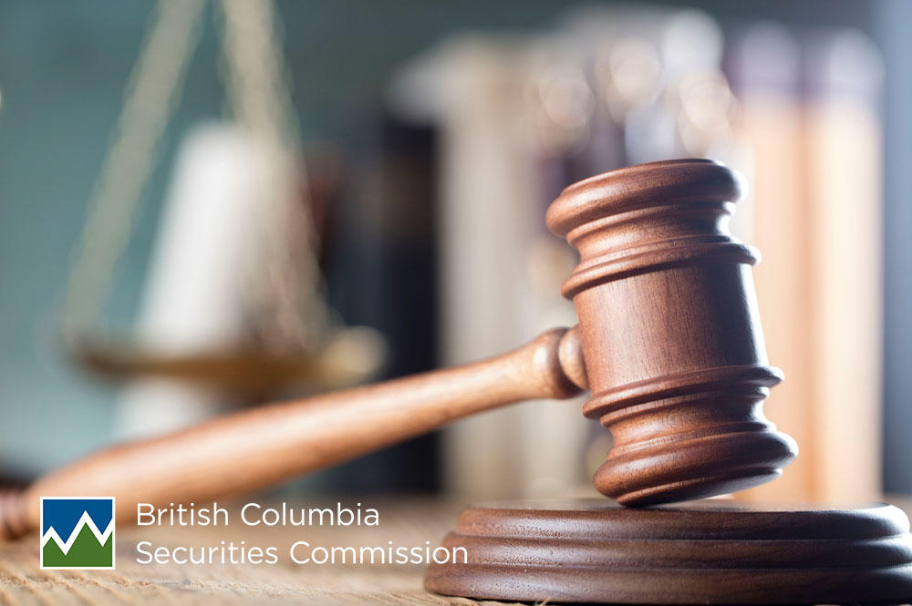 The gavel represents enforcement actions taken by the BCSC in British Columbia.