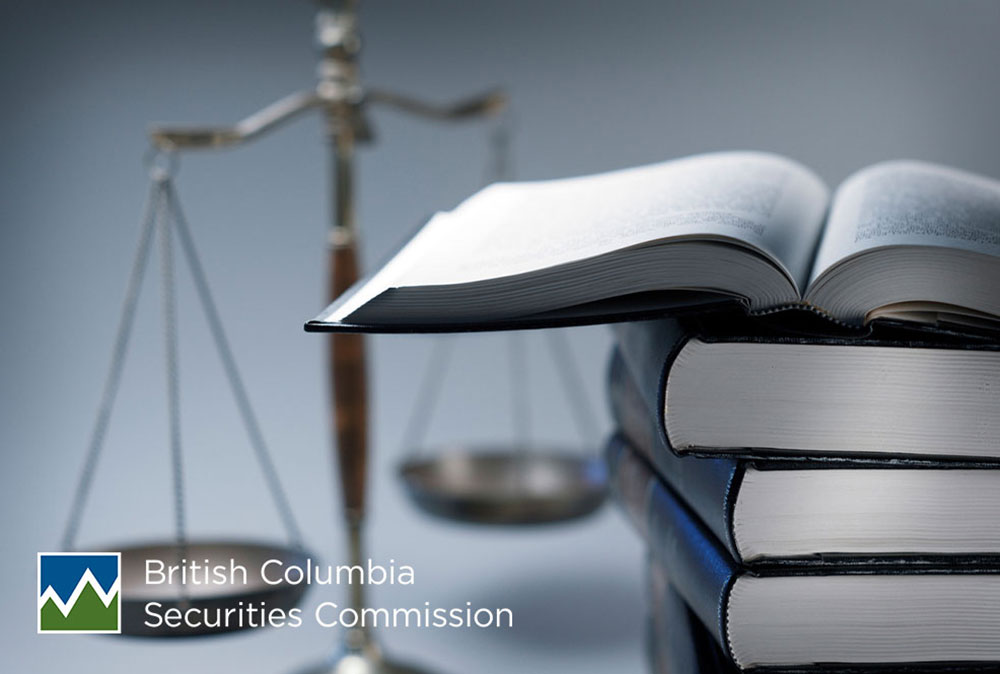 This image of a stack of books with the scales of justice in the background representing enforcement actions taken by securities regulators in British Columbia.