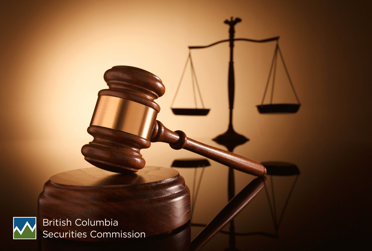 This image of a wooden gavel on a wooden stand with scales of justice in the background represents enforcement actions taken in British Columbia by securities regulators in September 2021.