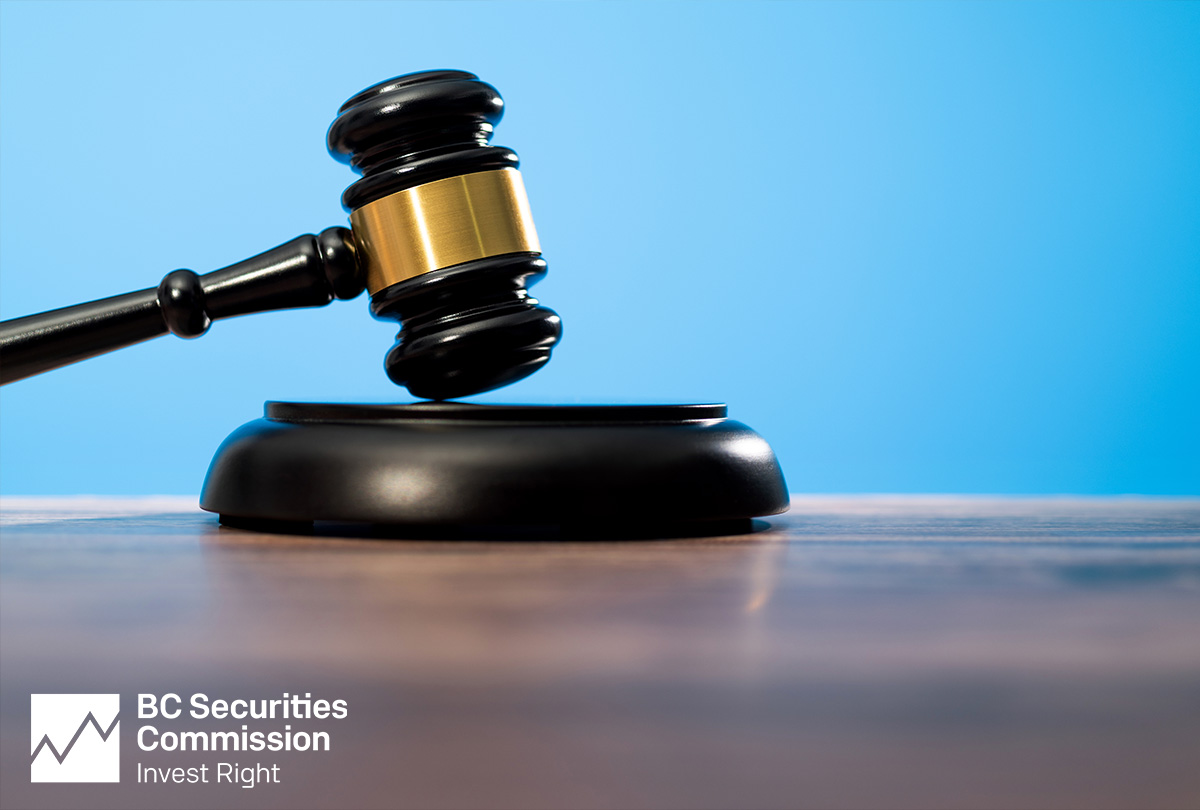 An image of a wooden gavel with a stand represents enforcement activities from securities regulators in British Columbia in May 2023.